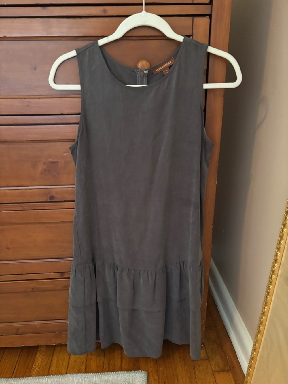 Hive & Honey Charcoal Gray Suede-Like Sleeveless Dress